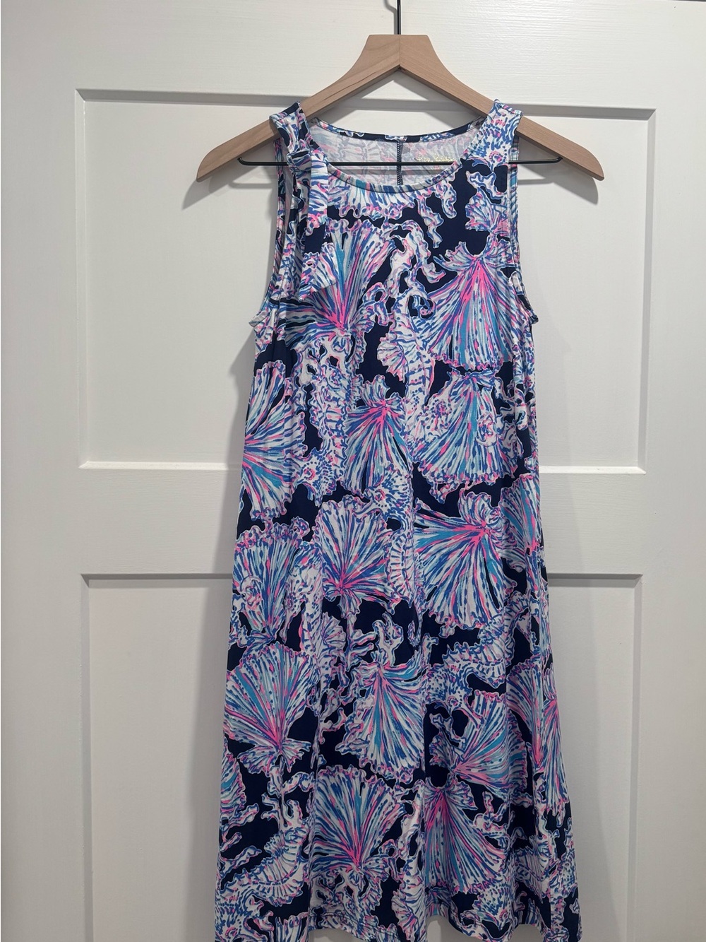 Lilly Pulitzer Navy Midi Dress with Pink & Light Blue Coral Print